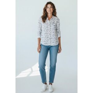 White Stuff Linen Tiger Palm Print Button Up Shirt Top Women UK 8 EU 36‎